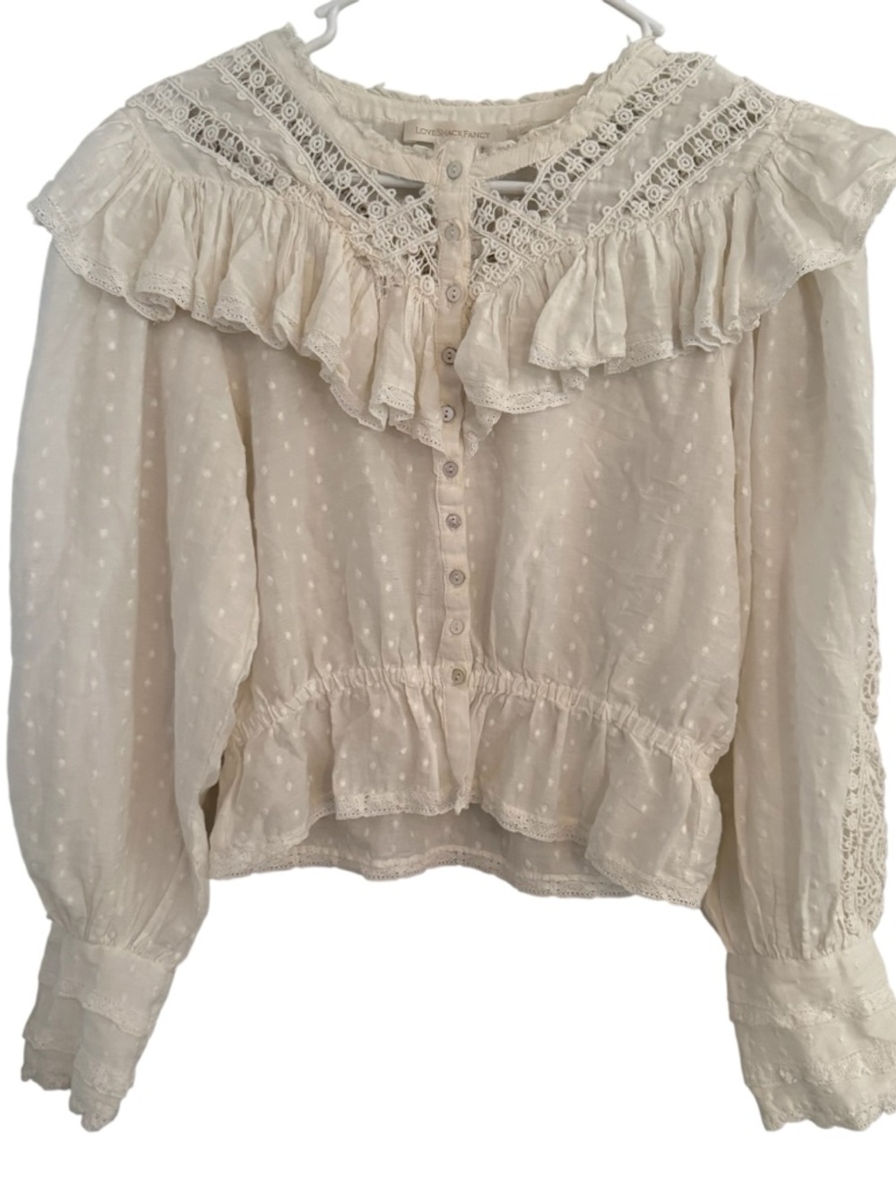 Lovestitch Lace-Trim Ruffle Blouse LoveShackFancy